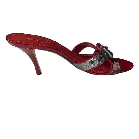 Louis Vuitton Takashi Murakami Monogram Cherry Blossom Logo Heel Sandals Shoes - Picture 7 of 12